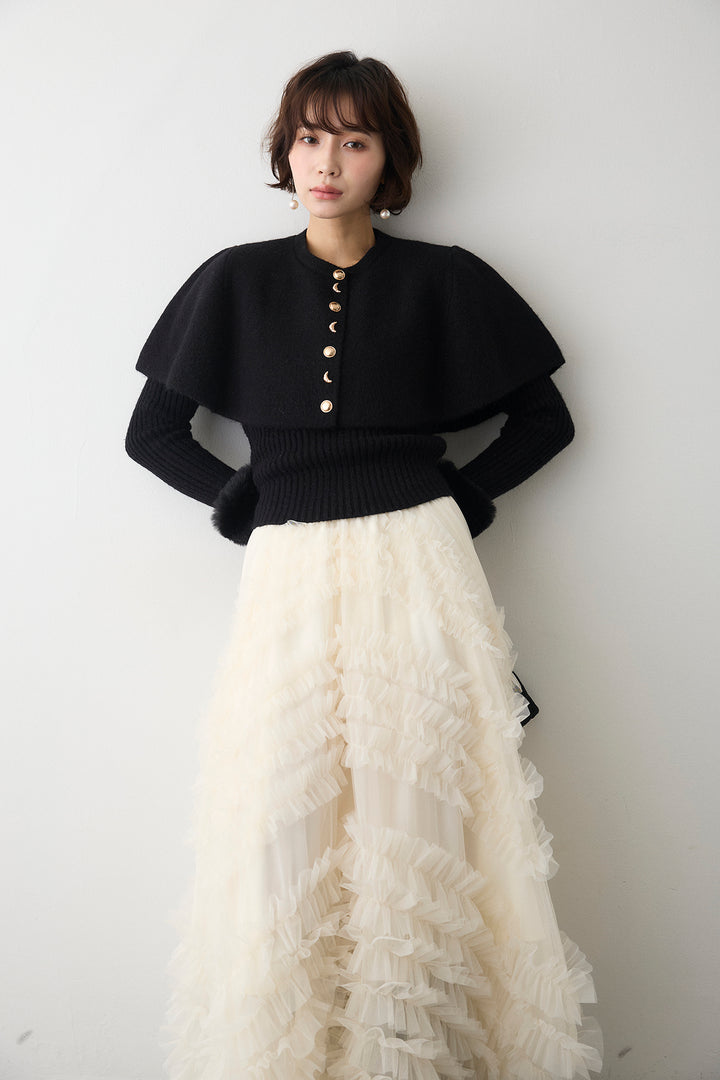 [予約]ミックス釦ケープ2wayニット