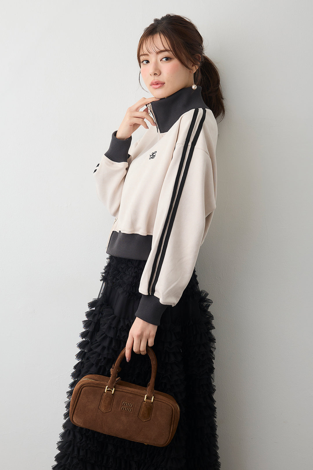 [予約/SET]スエードポンチトラックジャケット+ホイップチュールティアードスカート(2set)