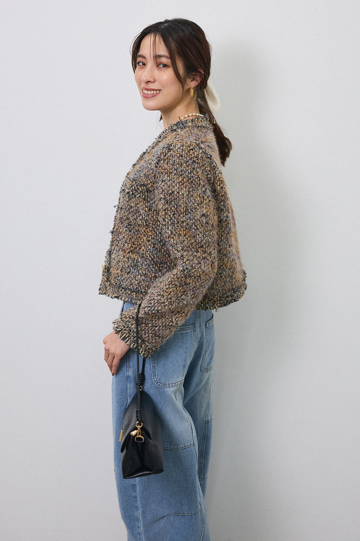 [予約/SET]カラーミックスツイードジャケット+ステッチ美ラインカーブデニムパンツ(2set)