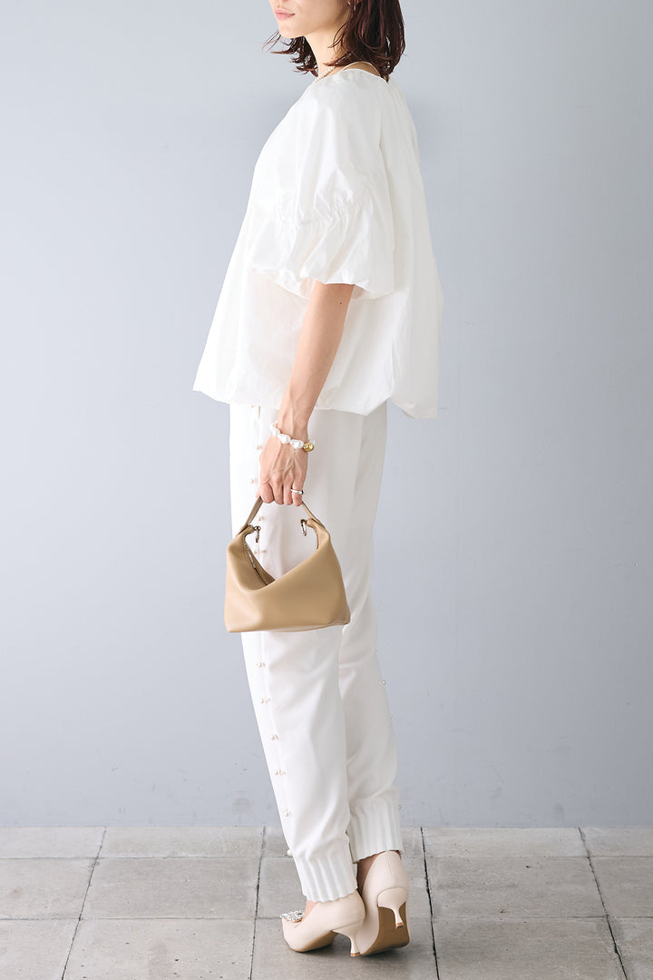 [予約/SET]バルーンギャザー袖ブラウス+サイドパール裾タックジョガーパンツ(2set)