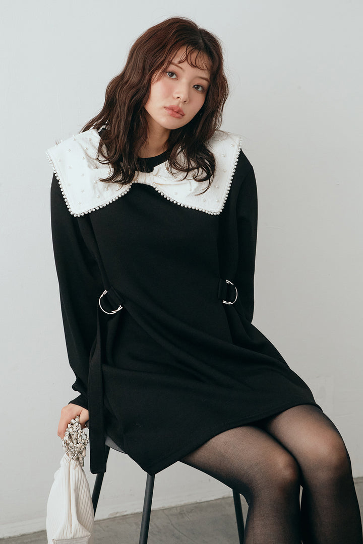 [予約]リボンパールモチーフウエストベルトミニワンピ