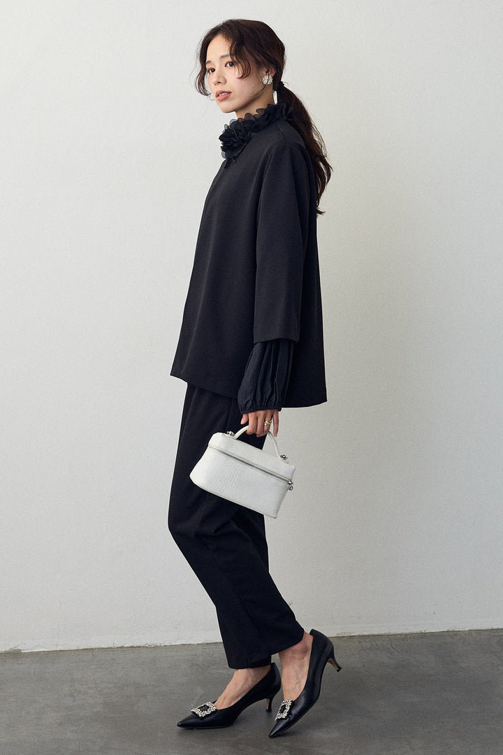 [予約/SET]フラワーフリルネックブラウス+ノーカラージョーゼットセットアップ(2set)