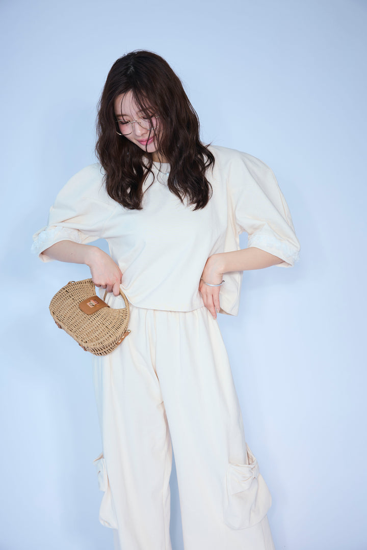 [予約/SET]ライトスウェットレースコンビパフPO+ライトスウェットサイドリボンパンツ(2set)