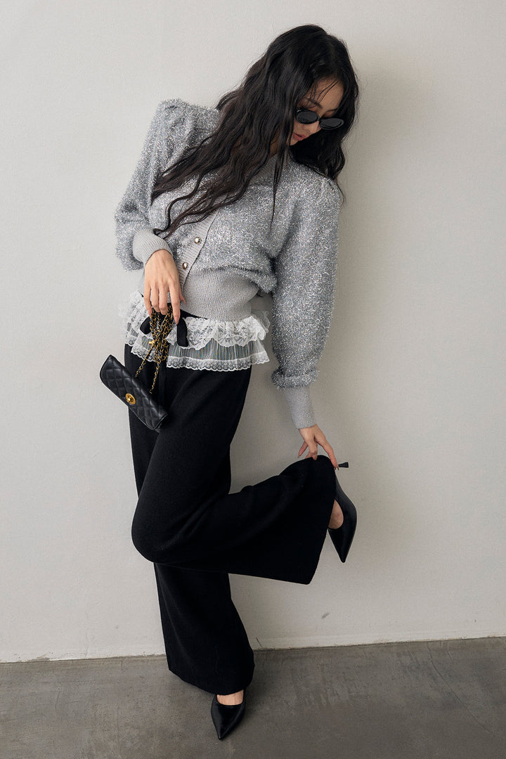 [予約]ウエストレースニットストレートパンツ