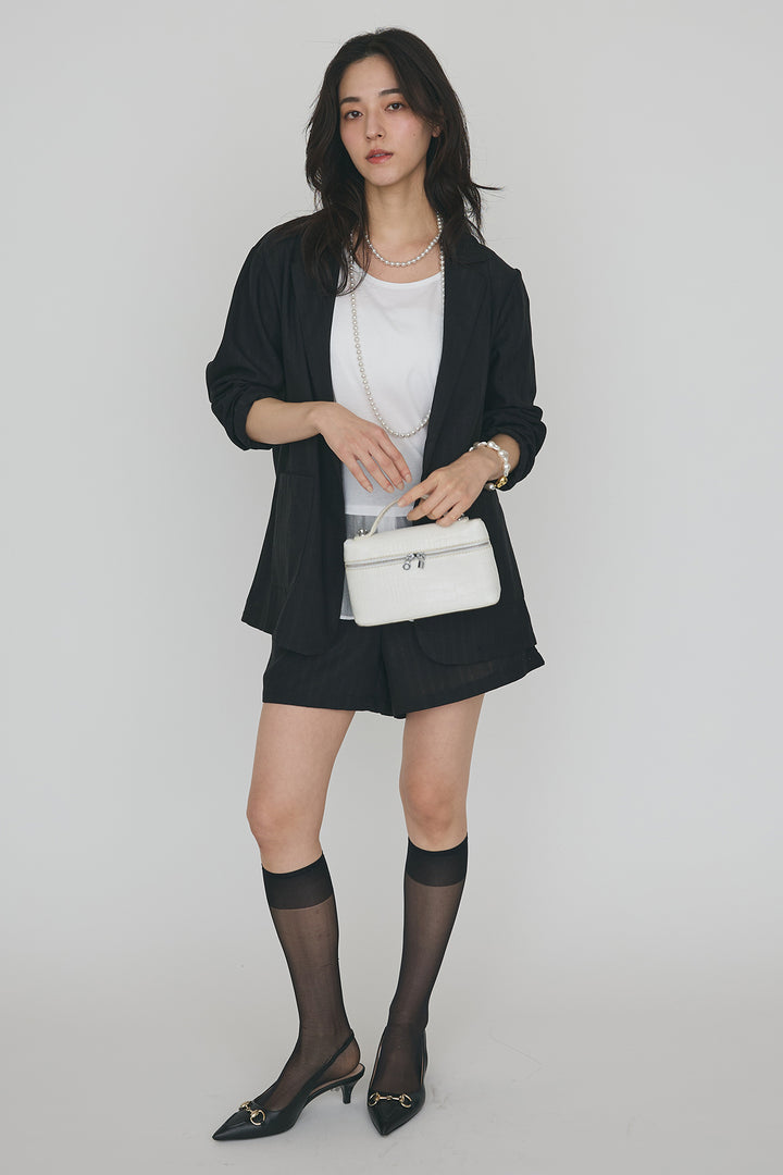 [予約/SET]ドライタッチオーガンジー切替タンクトップ+ストライプライトジャケットセットアップ(2set)