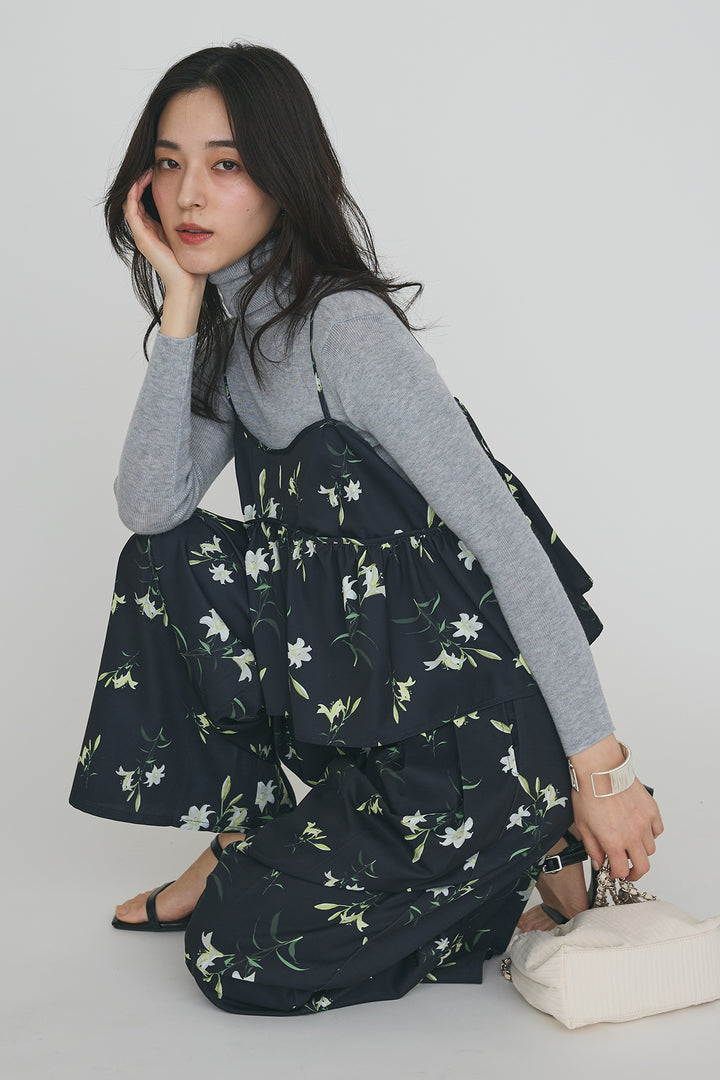 [予約/SET]シアータートルトップス+シックフラワービスチェキャミソール+シックフラワータックワイドパンツ(3set)