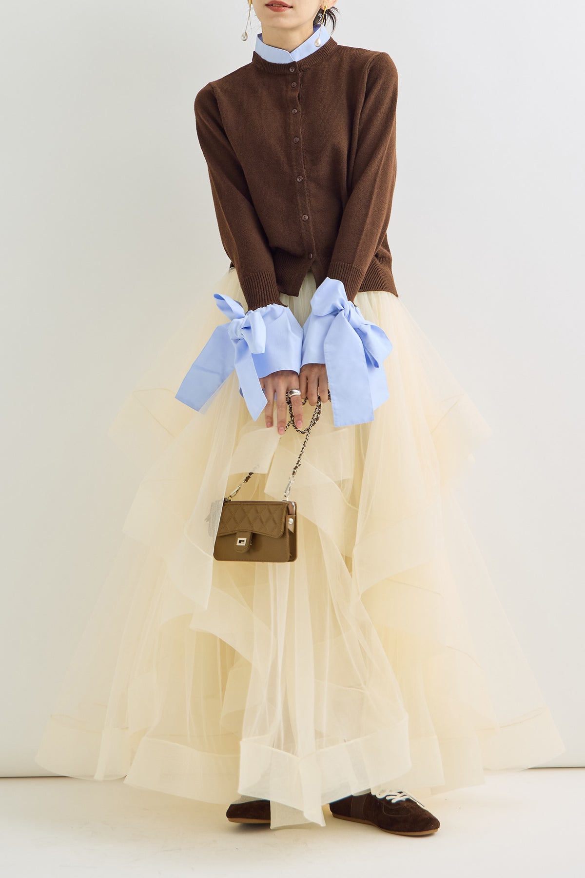 予約/SET]BIGリボンカフスデザインニットドッキングカーデ+