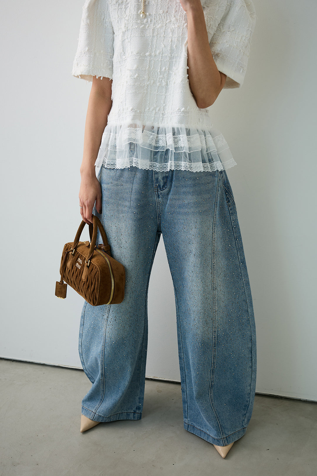 [予約]スパークルラインストーンカーブデニム