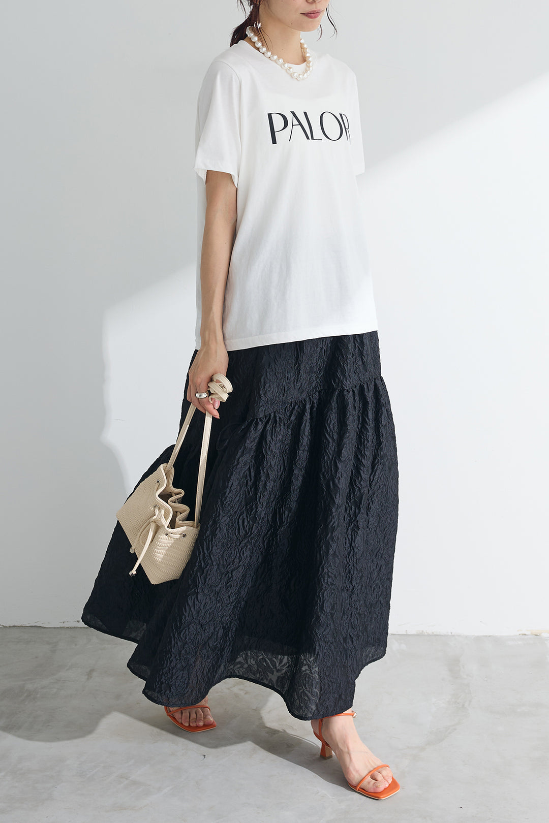 [予約/SET]PALOR Tシャツ+シアージャガードギャザーフレアスカート(2set)