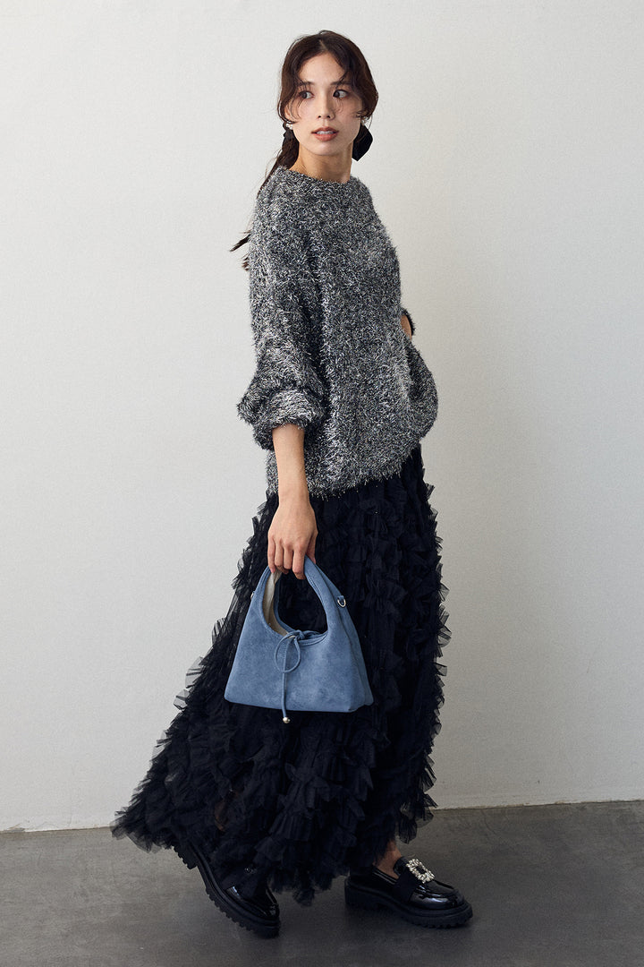 [予約/SET]グリッターラメニット+スフレアシメチュールスカート(2set)