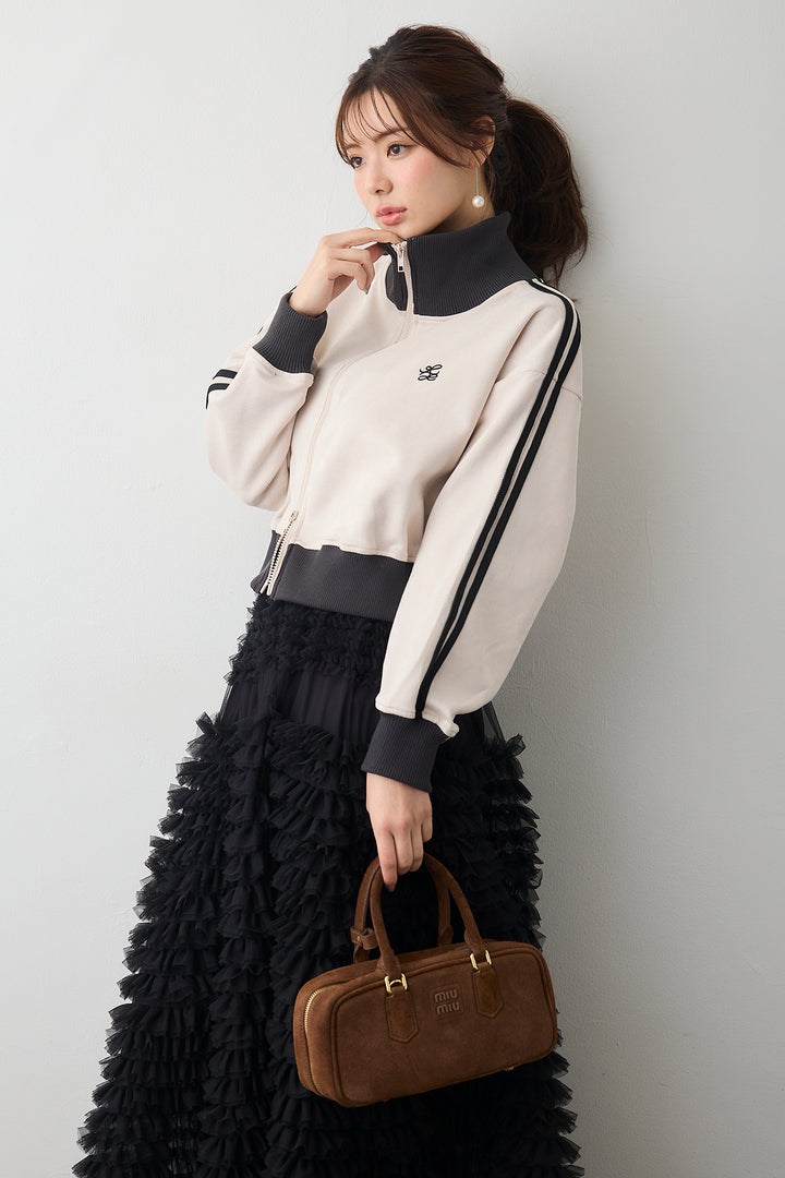 [予約/SET]スエードポンチトラックジャケット+ホイップチュールティアードスカート(2set)