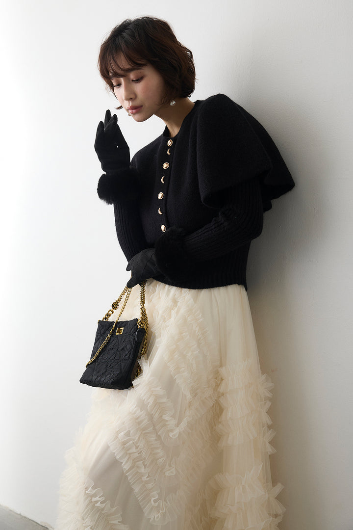 [予約/SET]ミックス釦ケープ2wayニット+スフレアシメチュールスカート(2set)