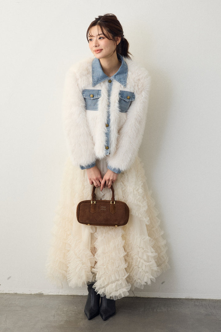 [予約/SET]デニムシャツドッキングファージャケット+スフレアシメチュールスカート(2set)