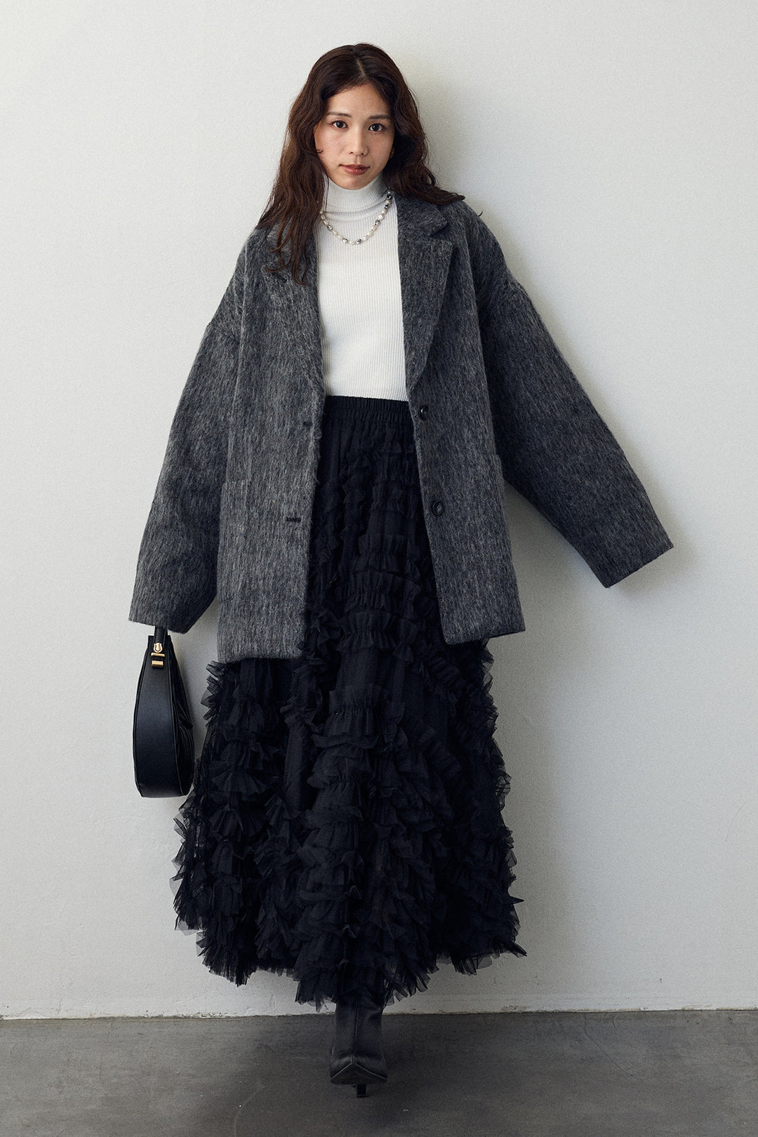 [予約/SET]シャギーミドル丈コート+スフレアシメチュールスカート(2set)