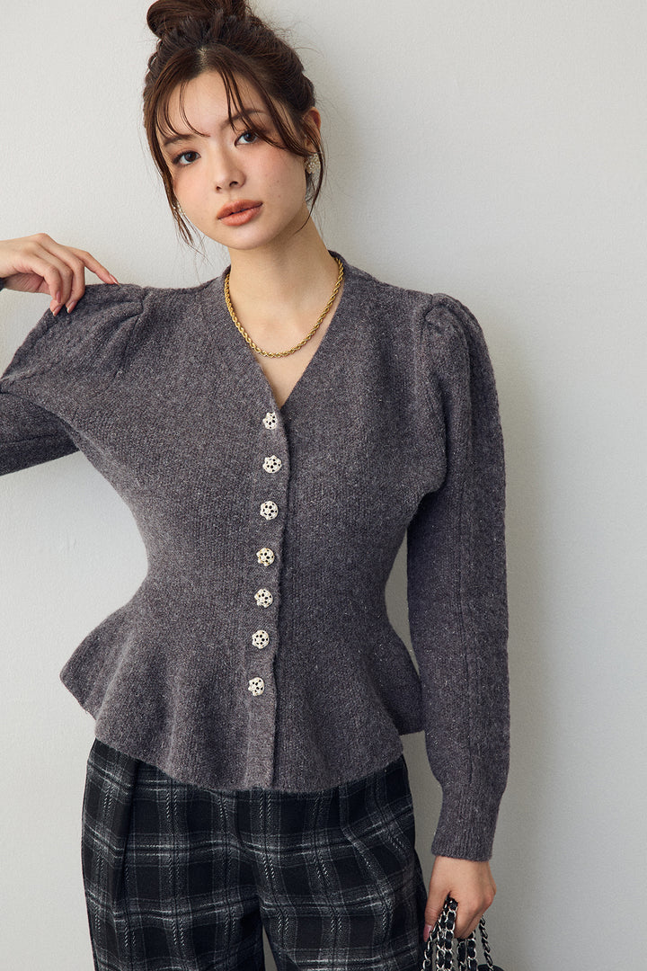 [予約]パフスリーブミニペプラムニット