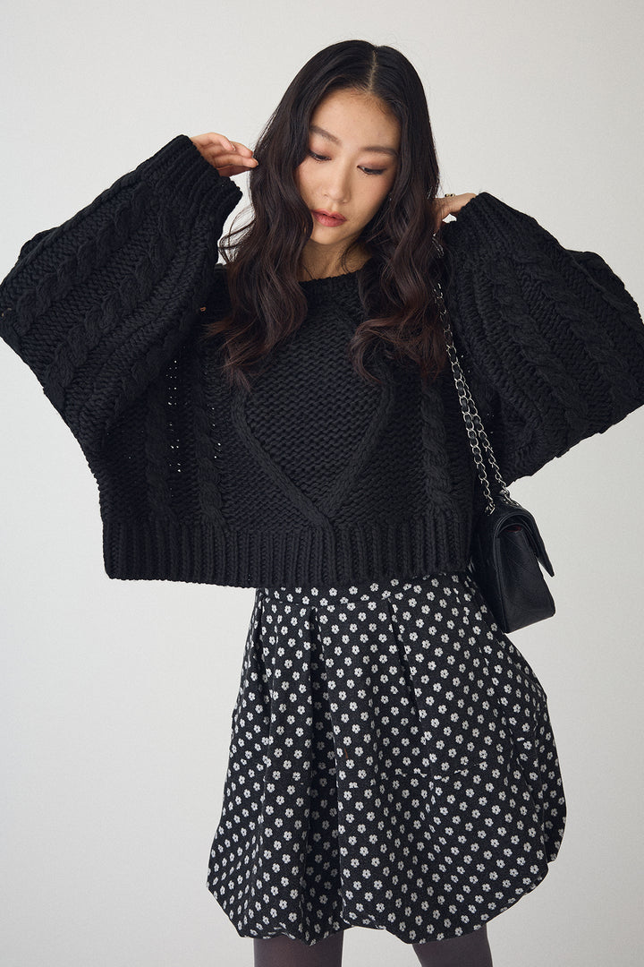 [予約/SET]ローピングケーブルショートニット+ミニフラワーバルーンショートパンツ(2set)