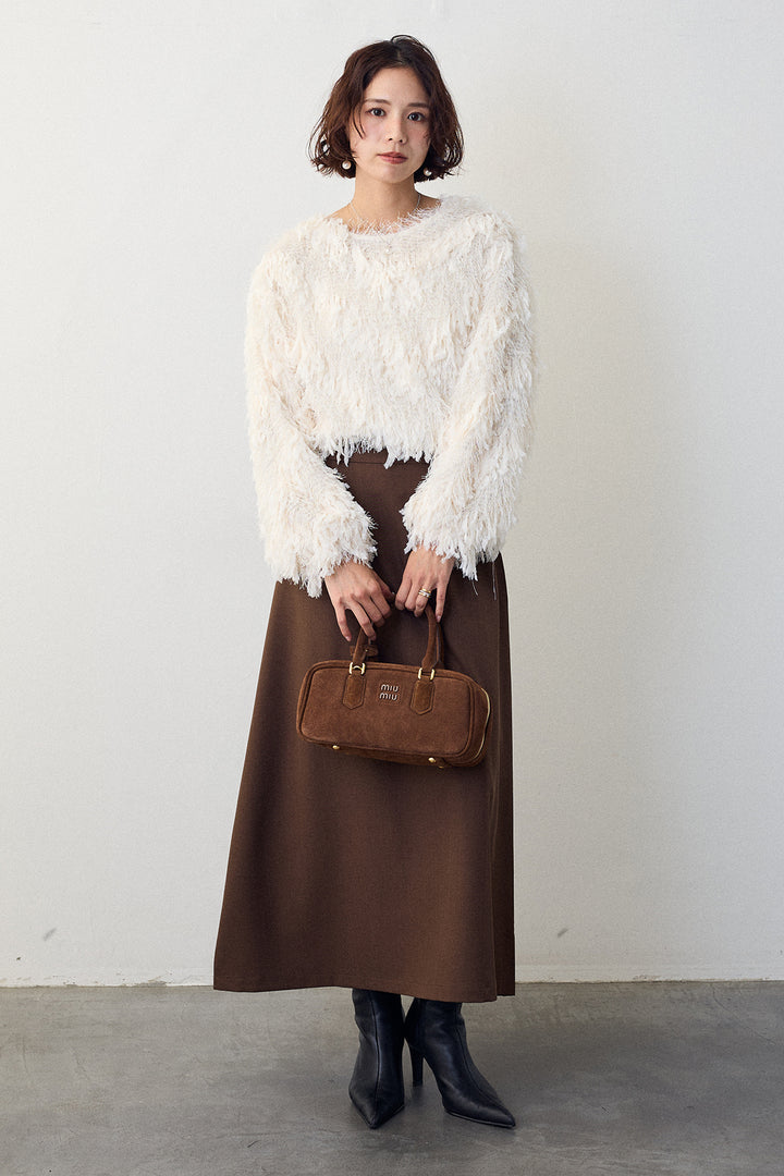 [予約/SET]フリンジラメシャギーニットプルオーバー+バックリボンセミフレアスカート(2set)