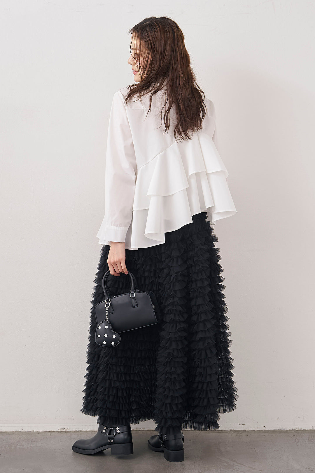 [予約/SET]アシメフリルティアードシャツ+ホイップチュールティアードスカート(2set)