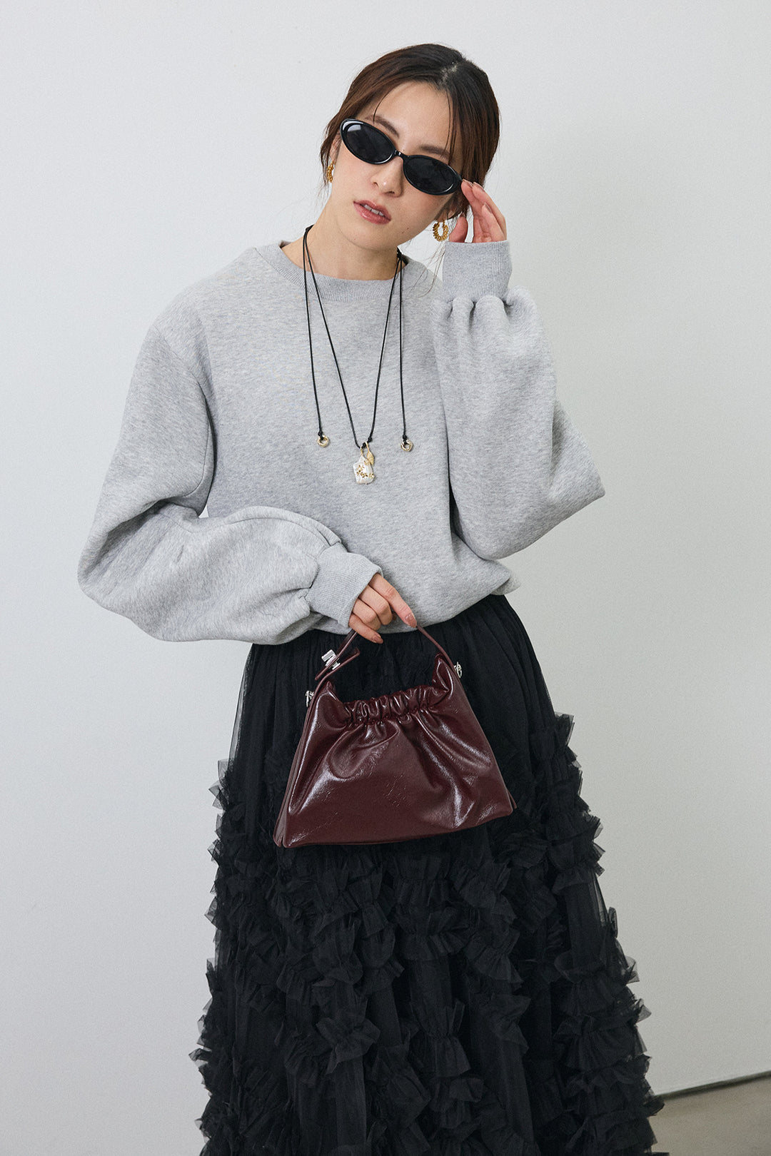 [予約/SET]裏起毛バルーンスリーブプルオーバー+スフレアシメチュールスカート(2set)