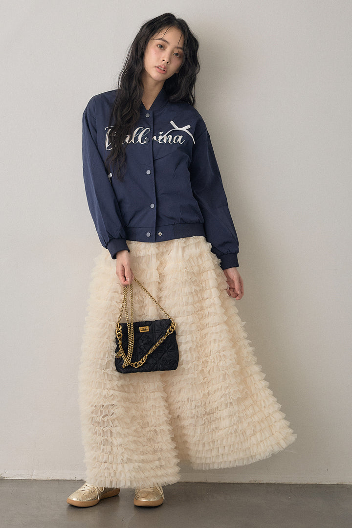 [予約/SET]ballerinaリボンブルゾン+ホイップチュールティアードスカート(2set)