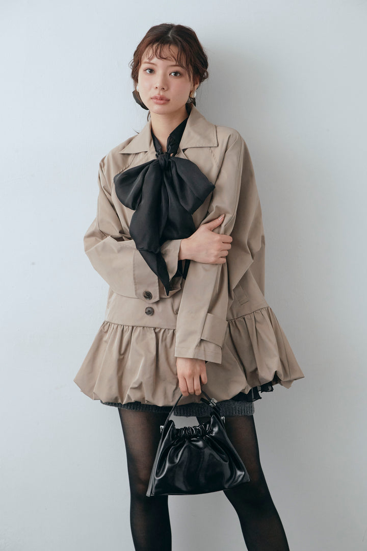 [予約/SET]フロントBIGリボンティアードエアリーチュニック+バルーンヘムミディ丈トレンチコート(2set)