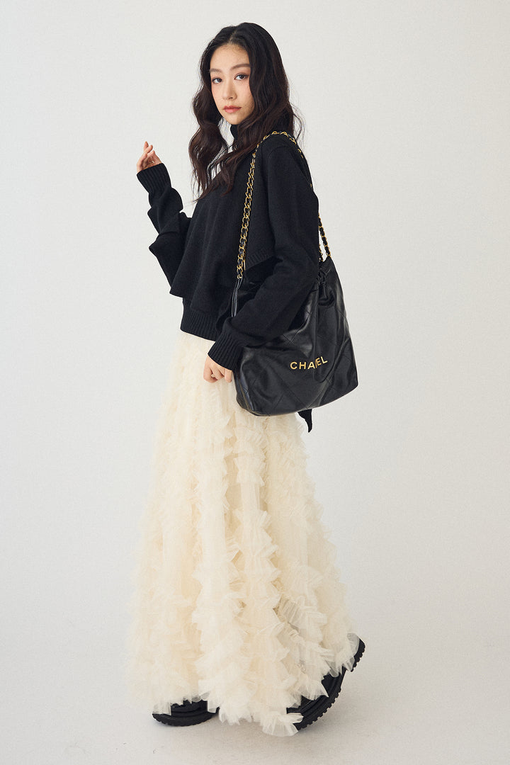 [予約/SET]アシメケープ2wayニット+スフレアシメチュールスカート(2set)