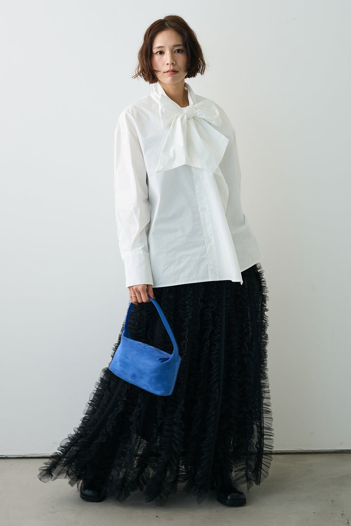 [予約/SET]マルチパターンボウタイアシメシャツ+Iラインホイップチュールスカート(2set)