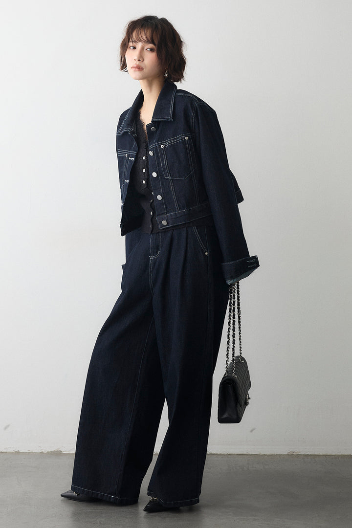 [予約/SET]レースVラインボタンニット+クロップドデニムセットアップ(2set)