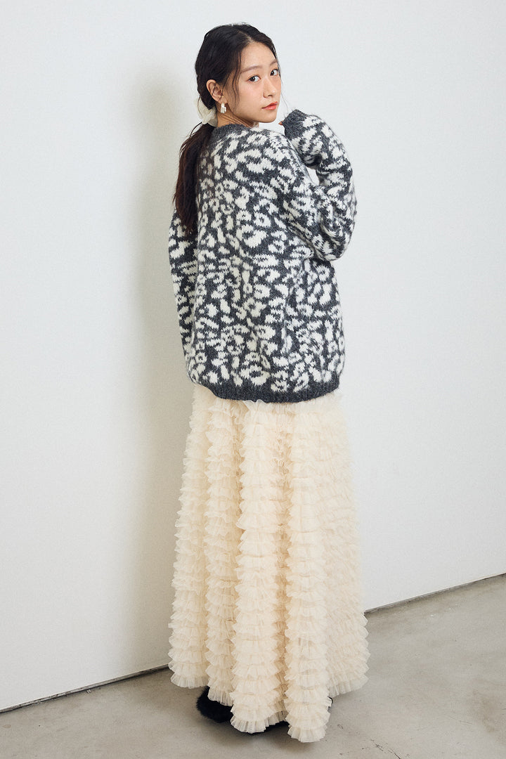 [予約/SET]レオパードクルーネックニットプルオーバー+ホイップチュールティアードスカート(2set)
