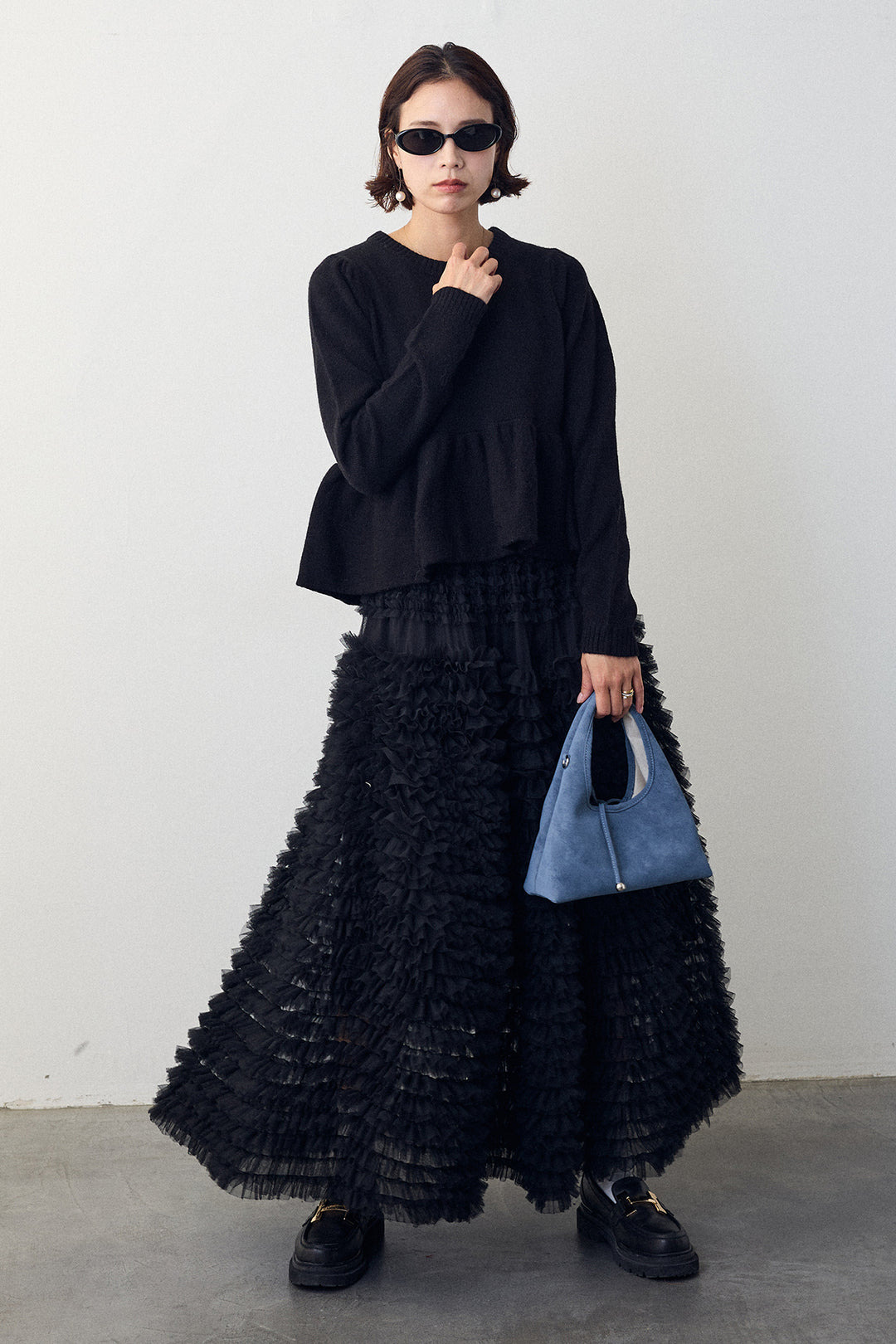 [予約/SET]アルパカタッチバルーンヘムニットプルオーバー+ホイップチュールティアードスカート(2set)