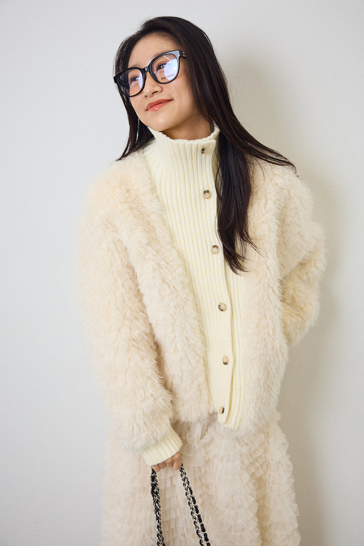 [予約/SET]シャギーファー×リブニットミックスジャケット+ホイップチュールティアードスカート(2set)