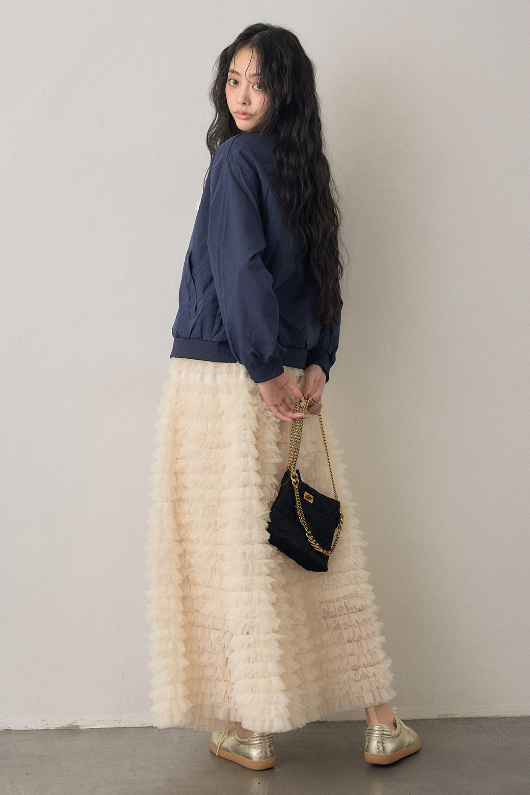 [予約/SET]ballerinaリボンブルゾン+ホイップチュールティアードスカート(2set)