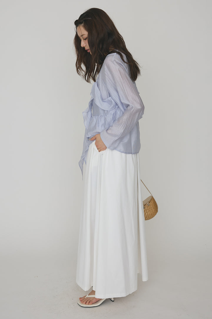 [予約/SET]ドレープフリルシアーレーヤードトップス+フロントサイドタックワイドパンツ(2set)