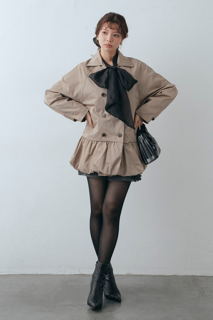 [予約/SET]フロントBIGリボンティアードエアリーチュニック+バルーンヘムミディ丈トレンチコート(2set)