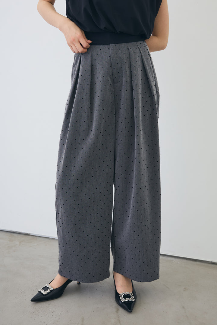 [予約/SET]バックリボンモードショルダーシフォンブラウス+ドットツイルタックワイドパンツ(2set)