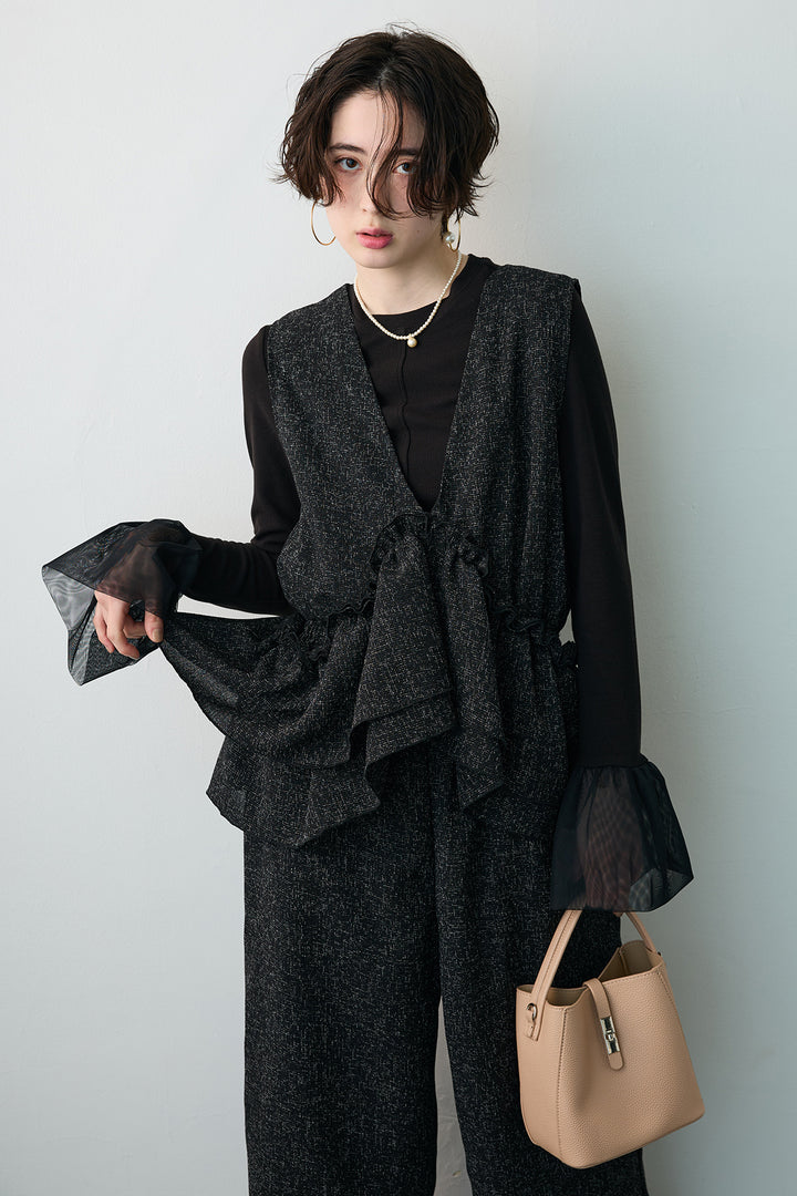 [予約]サイドギャザーフレアチュールカフストップス