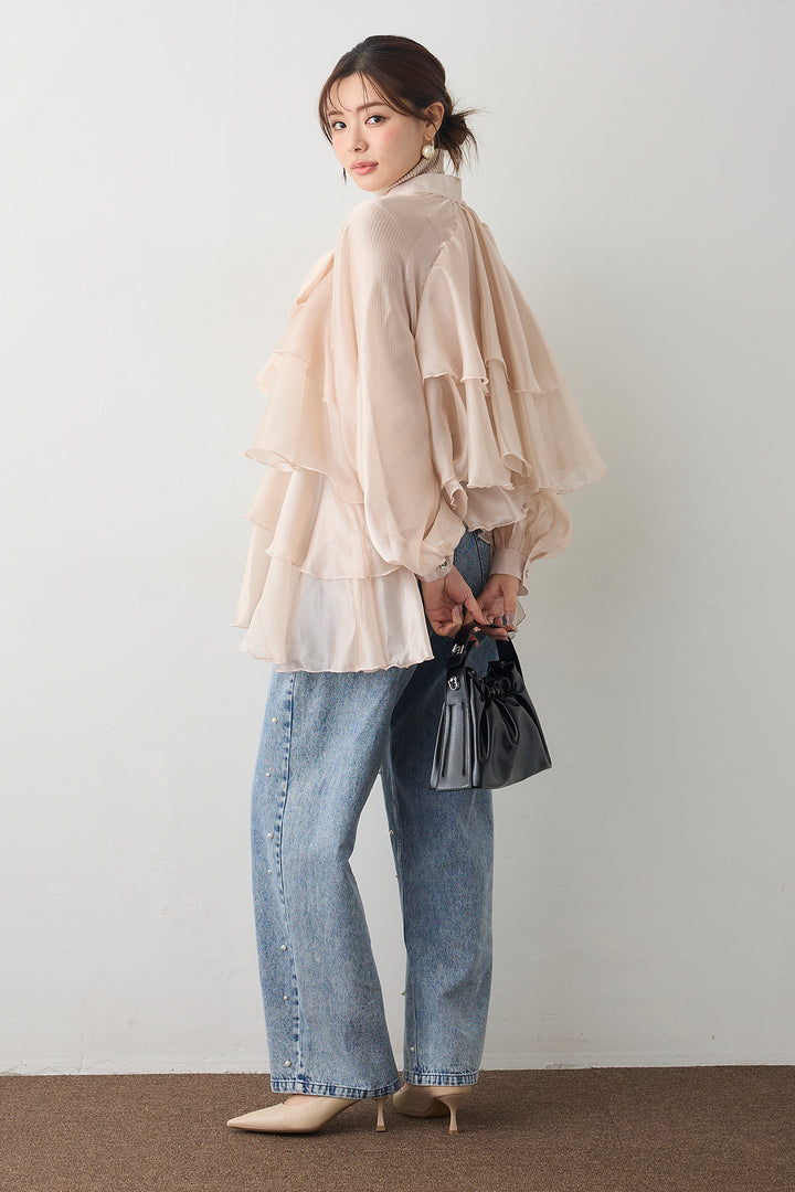 [予約]フロントBIGリボンティアードエアリーチュニック