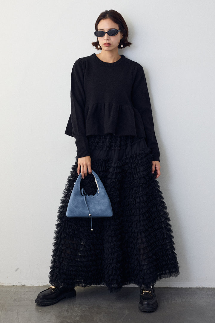 [予約/SET]アルパカタッチバルーンヘムニットプルオーバー+ホイップチュールティアードスカート(2set)