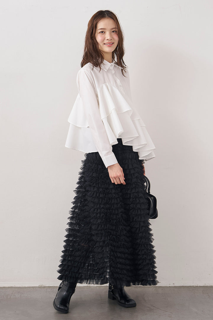 [予約/SET]アシメフリルティアードシャツ+ホイップチュールティアードスカート(2set)