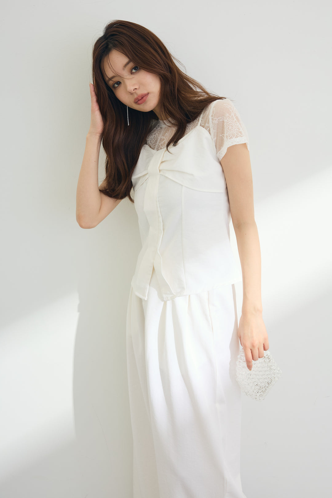 [予約/SET]ニュアンスレースTシャツ+リボンバスト美ラインセットアップ(2set)
