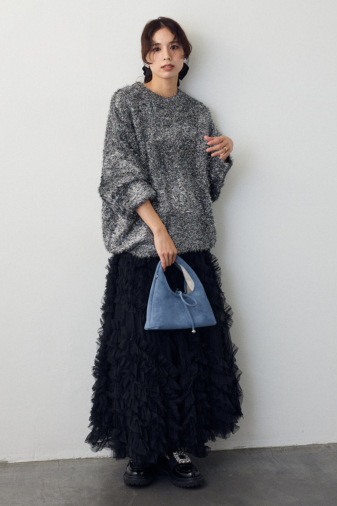 [予約/SET]グリッターラメニット+スフレアシメチュールスカート(2set)