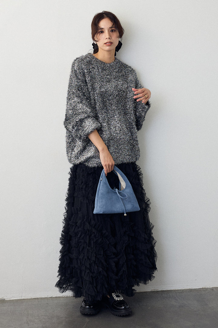 [予約/SET]グリッターラメニット+スフレアシメチュールスカート(2set)