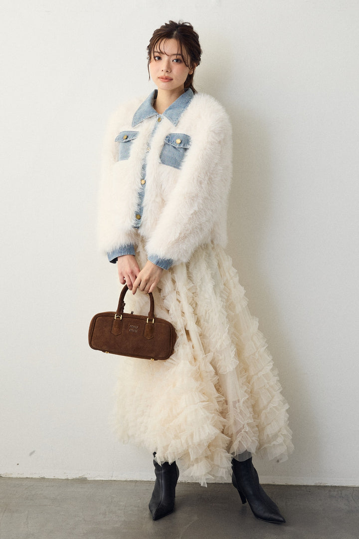 [予約/SET]デニムシャツドッキングファージャケット+スフレアシメチュールスカート(2set)