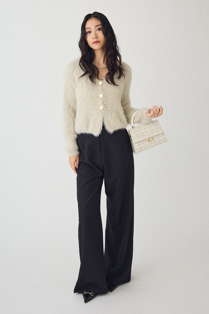 [予約/SET]ゴールドボタンラメシャギーニット+バックリボンストレートパンツ(2set)