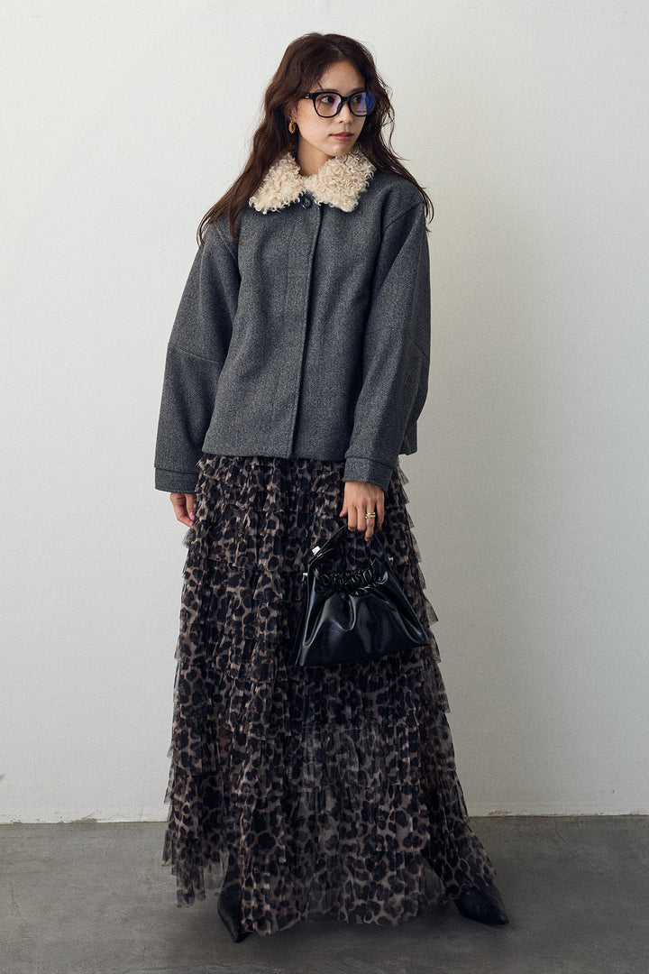 [予約/SET]プードル襟2wayコート+レオパードチュールティアードスカート(2set)