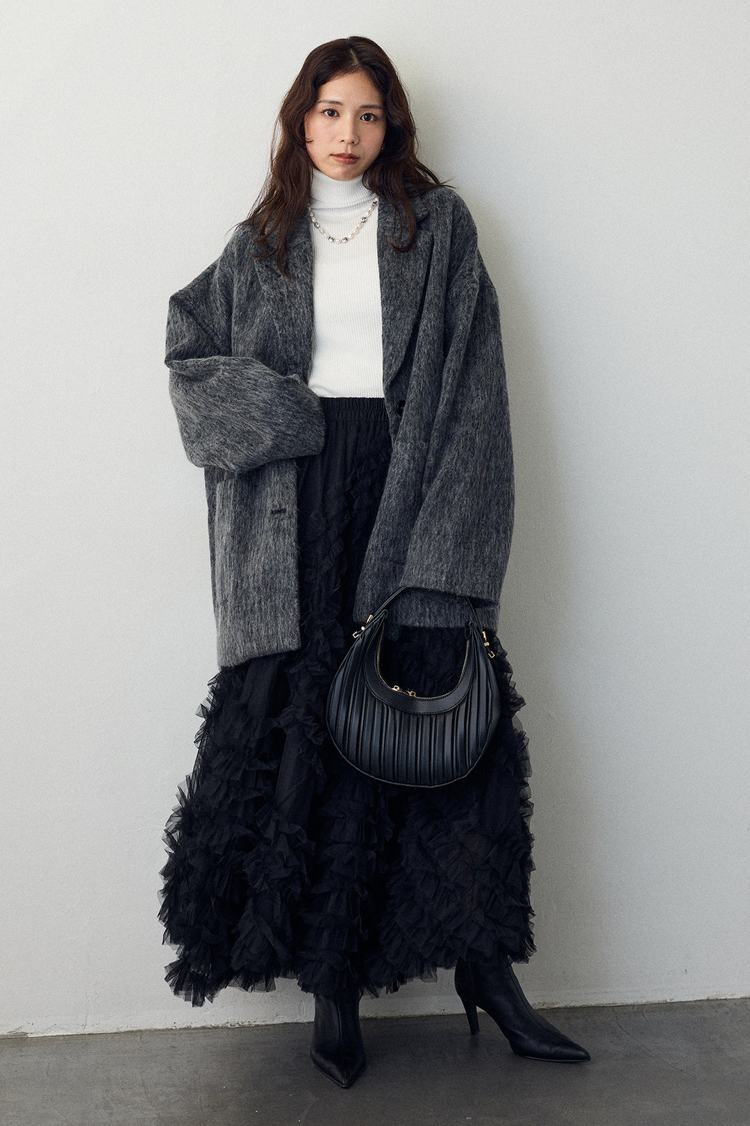 [予約/SET]シャギーミドル丈コート+スフレアシメチュールスカート(2set)