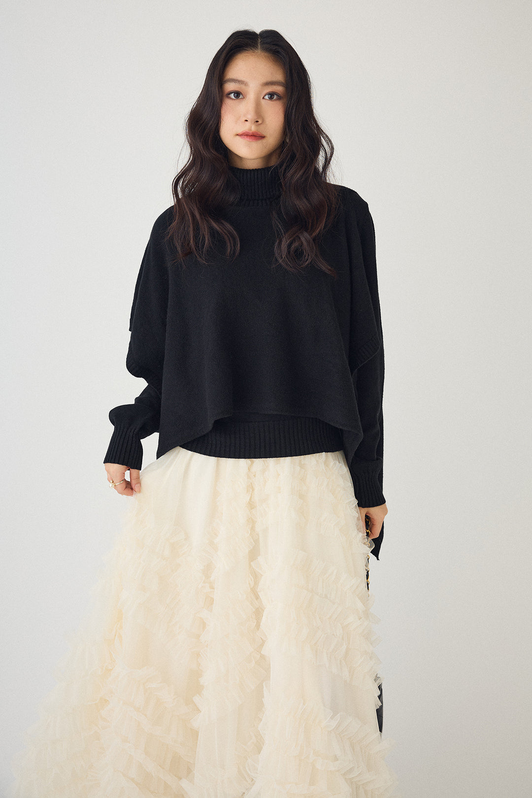 [予約/SET]アシメケープ2wayニット+スフレアシメチュールスカート(2set)