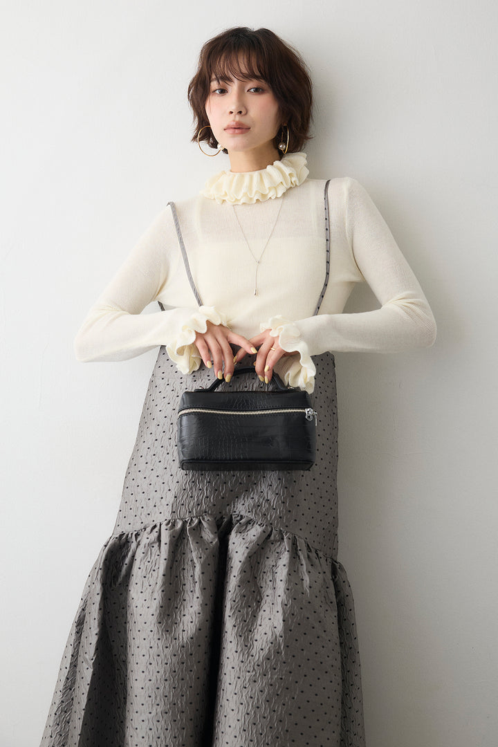 [予約/SET]ダブルフリルカラーニットプルオーバー+ドットジャガードギャザーフレアスカート(2set)