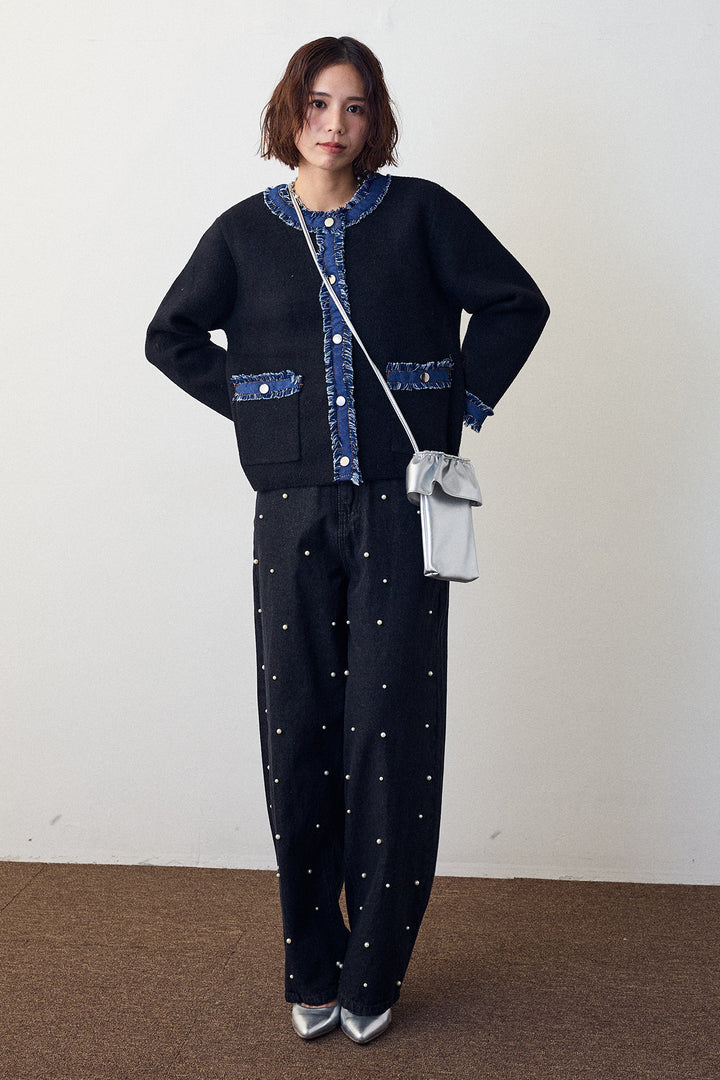 [予約]パールスタッズストレートハイウエストデニム