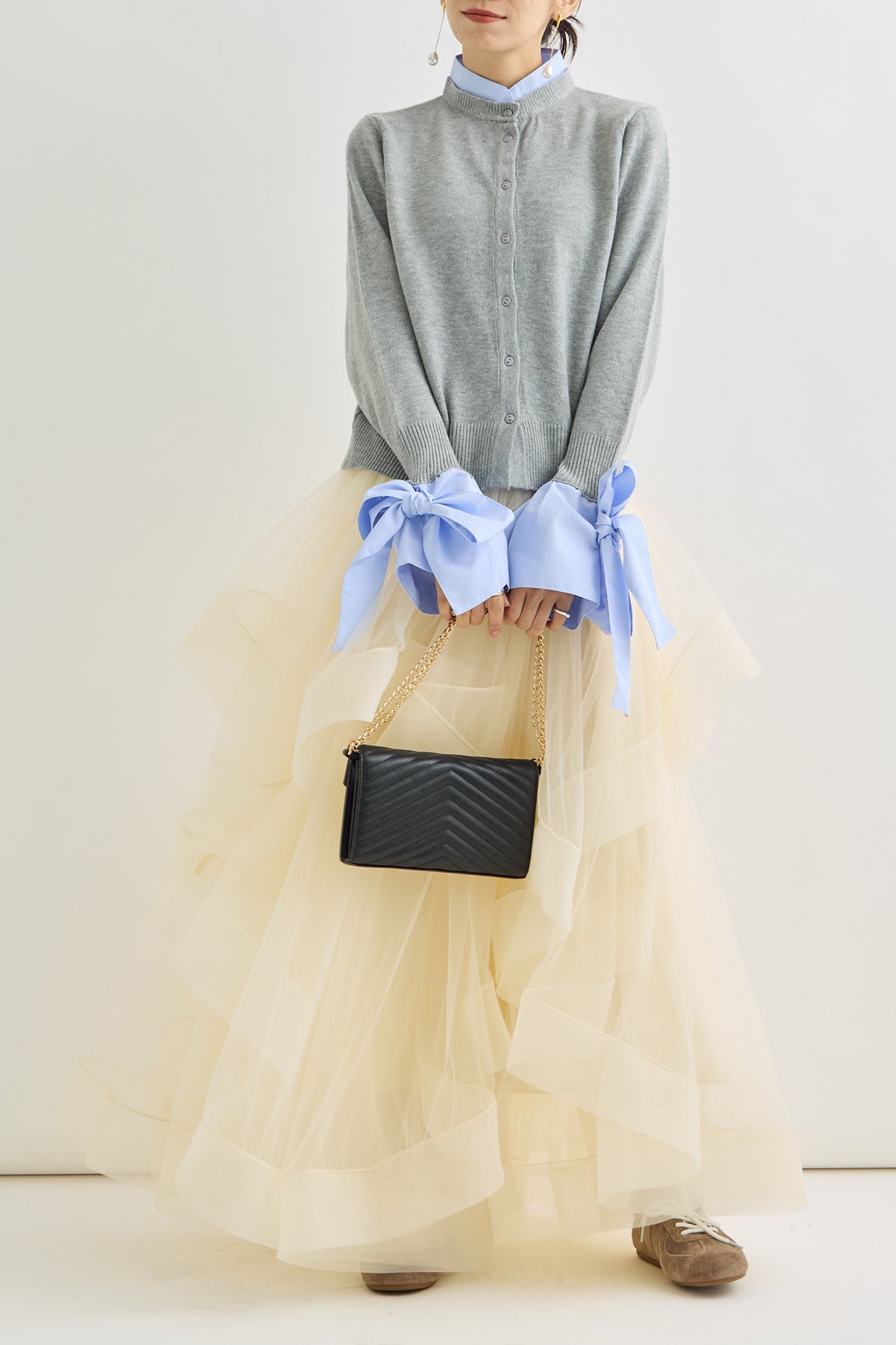 予約/SET]BIGリボンカフスデザインニットドッキングカーデ+ランダム